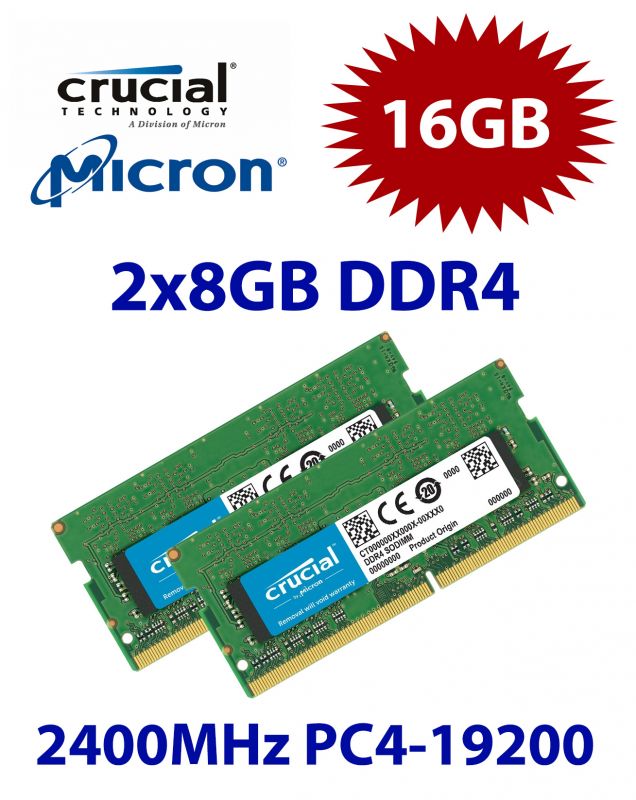 Micron Crucial 2x 8GB = 16GB KIT DDR4 RAM 2400 Mhz PC4-19200 SO-DIMM ...