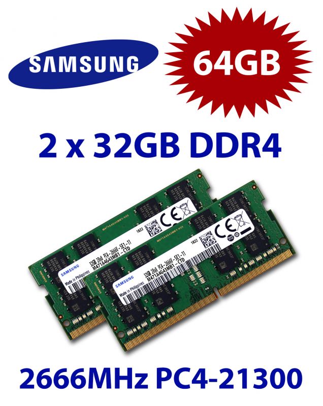 Samsung 2x 32GB = 64GB KIT DDR4 RAM 2666 Mhz PC4-21300 SO-DIMM ...