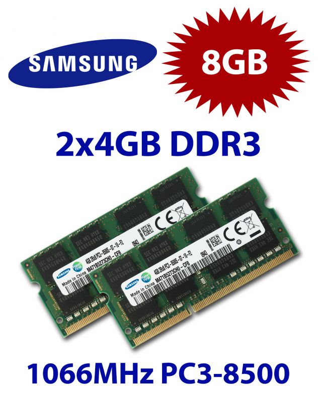 Samsung 2x 4GB = 8GB KIT DDR3 RAM 1066 Mhz PC3-8500 SO-DIMM