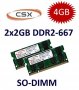 2x 2GB = 4GB KIT DDR2 667 Mhz PC2-5300 SO-DIMM